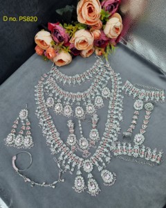 Conjunto de Joyería de Circonia Cúbica para Novia de Diseño, Collar Largo, Pendientes, Anillo Nasal Hathphool, Set Nupcial Completo, Proveedor - Product Image 3