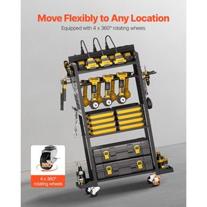 Carrello Portautensili a 4 Livelli con 8 Prese AC, Stazione di Ricarica, Supporto da Pavimento con Ruote per Trapani e Batterie - Product Image 4