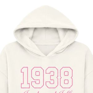 Women <b>White</b> 1938 Graphic <b>Crop</b> Hoodie Long Sleeve Pullover <b>Sweatshirt</b> Soft Fleece Casual Loose Fit Everyday Fashion Streetwear - Product Image 2
