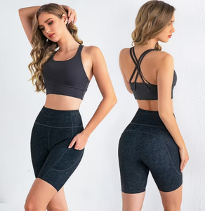 Ensemble de yoga respirant pour le sport : haut de yoga, soutien-gorge de sport athlétique, vêtements de fitness, tenue de sport croisée à taille haute - Product Image 4