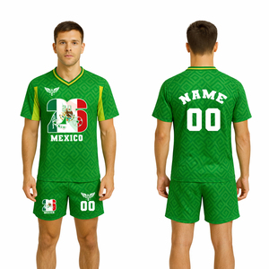 Conjunto de Camiseta y Pantalones Cortos de Fútbol Retro con Estampado Personalizado de México, Conjunto de Dos Piezas para Hombre, Uniforme Deportivo para la Copa Mundial de Fútbol 2026 - Product Image 1
