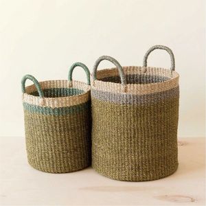 Handwoven Seagrass Storage <b>Baskets</b> Set <b>for</b> Home Decor Decorative Round Woven Laundry <b>Hamper</b> with Handles Eco-Friendly <b>Basket</b> - Product Image 1