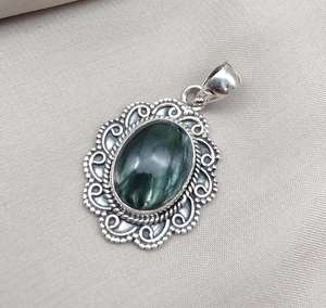 Seraphinite Pendant 925 Sterling Silver Natural Green Gemstone Jewelry Elegant Gift For Women Unique Handmade Design - Product Image 6