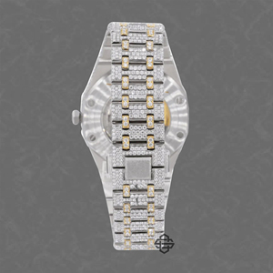 Montre analogique à quartz de luxe pour homme, entièrement sertie de diamants Moissanite, verre glacé, bracelet en acier inoxydable de 20 mm, chiffres romains, boîtier de 41 mm - Product Image 2