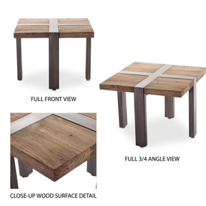 Berto Coffee <b>Table</b> Minimalist Reclaimed Wood Cross Metal Inlay <b>Square</b> <b>Side</b> <b>Table</b> Living Room Hotel Villa Project - Product Image 5