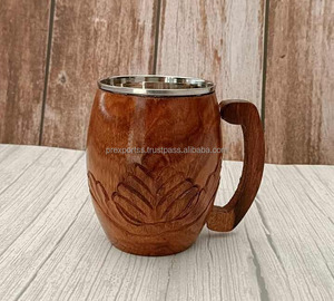 Chope à bière en bois artisanale avec doublure en acier inoxydable Design de tonneau vintage avec koi sculpté - Product Image 2