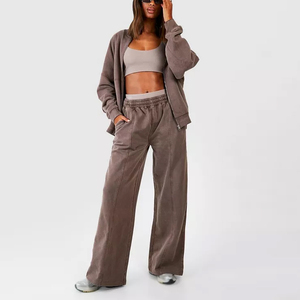 Ensemble décontracté pour femme, survêtement d'hiver à capuche délavé, en tissu recyclé écologique, personnalisable avec logo OEM, prix usine de gros en vrac - Product Image 3