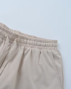 Men's Beige Short Sleeve Shirt Set Casual Summer Breathable Woven Cotton Shorts Button-Up Top Solid Color - Product Image 6