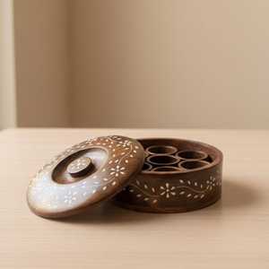 Artisan Handcrafted Wooden Spice <b>Box</b> Kitchen <b>Storage</b> Masala Organizer - Product Image 4