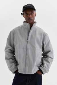 Men's Gray Windproof <b>Racer</b> <b>Jacket</b> With Zipper Closure Casual Style Polyester Material Autumn Wear - Product Image 5