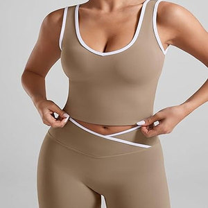 Ensemble de sport vintage 2 pièces pour femme avec débardeur court et short – Tenue de gym et yoga écologique en Spandex/Coton à séchage rapide - Product Image 6