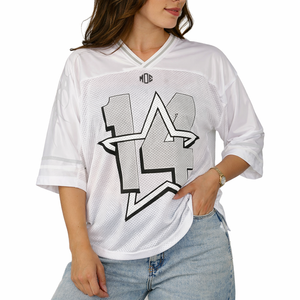 Camiseta de fútbol americano de malla blanca estilo Y2K para mujer, talla grande, transpirable, ropa deportiva de marca privada, servicio OEM, EE. UU. - Product Image 5