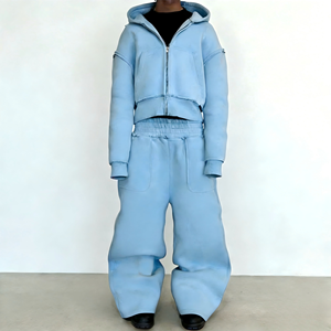 Ensemble de survêtement ample et oversize à fermeture éclair sur le devant, avec sweat à capuche à épaules tombantes et pantalon de jogging à jambes larges, taille élastique, style streetwear tendance - Product Image 5