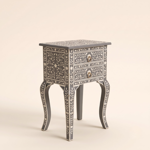Handmade Modern Eco-Friendly Bone Inlay <b>Grey</b> Nightstand Table with 2 Drawers Bone Inlay Furniture Bedroom <b>Storage</b> <b>Unit</b> - Product Image 4