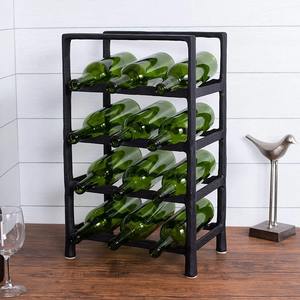 Moderno Estante de Vino Cuadrado de Metal Negro Mate Industrial para 12 Botellas, Estilo Hierro Fundido Resistente, de Múltiples Niveles, Independiente - Product Image 4