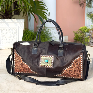 กระเป๋าดัฟเฟิลกระเป๋าเดินทางหนังวัวพร้อมอุปกรณ์สำหรับเดินทางกระเป๋าหนังวัวพร้อมกิ๊บติดผมสีเทอร์ควอยซ์ - Product Image 1