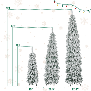 Pre-Lit 8FT <b>6FT</b> 4FT Slim Artificial Christmas <b>Trees</b> 3 Set Self-Pickup Option with Snow Flocking for Christmas Decorations - Product Image 5