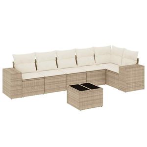 Set Divano da Esterno in Polyrattan Beige a 7 Pezzi con Cuscini - Elegante Collezione di Mobili da Giardino - Product Image 2
