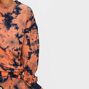 Ensemble de survêtement tie-dye pour femme, manches longues, col rond, coupe ample, décontracté, dégradé orange et noir, 100 % coton, style printemps - Product Image 3