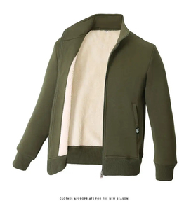 Regular Fit Cotton Knitted Oversized <b>Long</b> Front Logo Winter Outdoor Waterproof Windproof Vintage Zip-up Fleece <b>Jacket</b> For <b>Men</b> - Product Image 5