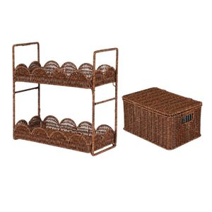 Ensemble de paniers de rangement à 2 niveaux en rotin tressé fait main avec couvercle, organisateur de rangement moderne pour la maison, vente en gros Chine - Product Image 1