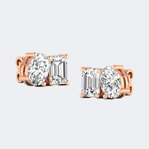 2.00CTW Oval-<b>Emerald</b> Prong Toi et Moi <b>Stud</b> - Product Image 3