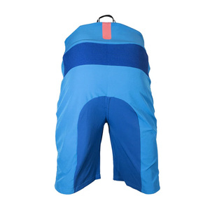 Shorts de cyclisme bleus pour femmes, taille haute, fermeture boutonnée, séchage rapide, coupe sportive, en Spandex et Nylon tricoté, vêtements de sport - Product Image 2