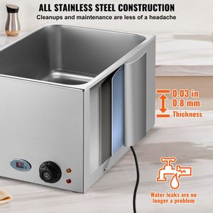 Scaldavivande Elettrico Commerciale 19QT Bain Marie 1200W in Acciaio Inossidabile per Buffet, Attrezzatura per Mantenere Caldi e Riscaldare Alimenti - Product Image 5