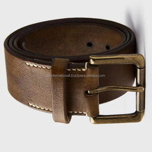 Cinturón informal de cuero cosido a mano para hombre, hebilla de latón sólido, cinturón informal de negocios de alta calidad - Product Image 1