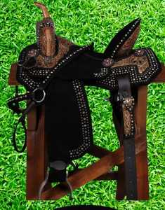 Western <b>Leather</b> Horse Saddle Hand <b>Tooled</b> Trail Riding Ranch <b>Work</b> Equestrian Use With Studded Design Comfortable Seat Gear - Product Image 5