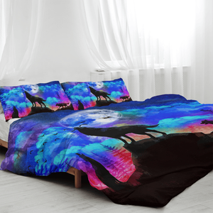 Set Copripiumino 3 Pezzi Lupo Nero Cielo Blu, Luce Lunare e Cielo Notturno, Tema Animali per Amanti della Fauna Selvatica, per Camera da Letto a Tema - Product Image 5