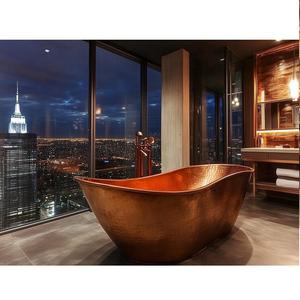 Bañera Ovalada de Cobre Martillado Pulido, Moderna, Lujosa y Elegante, con Borde Ondulado, Independiente, Hecha a Mano, Ecológica y Duradera - Product Image 1