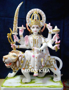 High Class Quality White Marble Beautiful Durga Mata Sitting On <b>Lion</b> <b>Statue</b> For Home And Temple Decoration And Worship Purpose - Product Image 4