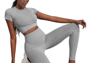 Conjunto Deportivo de 2 Piezas para Mujer, Top Deportivo y Pantalones de Punto, Cuello en V, Elástico Suave, Spandex/Algodón, Calidad Premium - Product Image 2