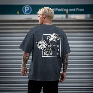 เสื้อยืดสตรีทแวร์ลายกราฟิกสไตล์วินเทจทรงโอเวอร์ไซส์ลายดอกกุหลาบพิมพ์ลายกรดสีซีด ขายส่งจำนวนมาก - Product Image 6