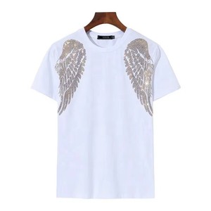 เสื้อยืดคอกลมผู้ชายผ้าฝ้ายแท้ 100% แขนสั้นทรงโอเวอร์ไซส์ ป้องกันขนร่วง ประดับเพชร สไตล์สตรีทแวร์ลำลอง แบบสั่งทำพิเศษสำหรับฤดูร้อน - Product Image 3