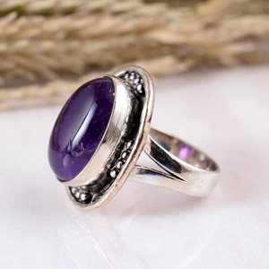 SHYAM JEWELRS 925 Sterling Silver Purple Amethyst Oval Shape Boho Handmade Oxidized Style Unisex <b>Statement</b> <b>Ring</b> Handcrafted - Product Image 3