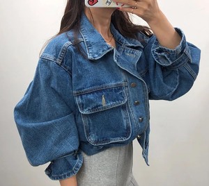 Women's Ruffle Stitching Washed Denim <b>Jacket</b> Casual Thin Long Sleeve Lapel Single Breasted <b>Short</b> Coat Winter Autumn Outwear - Product Image 4