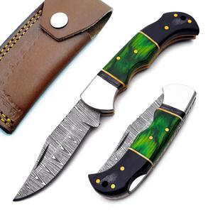 Customised Damascus Steel <b>Folding</b> <b>Knife</b> Back Lock Pakka Wood Handle Sheath Pocket EDC Camping & Hunting <b>Knife</b> OEM/ODM - Product Image 1