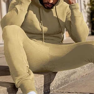 Survêtement coupe-vent personnalisé en coton épais 100 % pour homme, ensemble jogging à capuche pour l'hiver, motif uni - Product Image 5