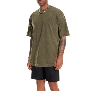 T-shirt décontracté pour homme, coupe ample et oversize, col rond, manches courtes, couleur unie, vert olive, 100 % coton, vente en gros OEM ODM 2026 - Product Image 5