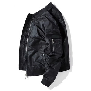 Jet Black Oversized Bomber <b>Jacket</b> Men Premium Nylon Streetwear Zip Up OEM Private Label Outerwear - Product Image 2