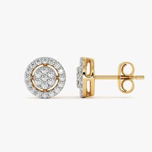 Pendientes de Oro Amarillo con Diamantes Cultivados en Laboratorio, Diseño Redondo con Halo y Racimo - Product Image 3
