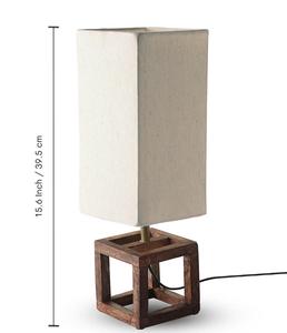 Lámpara de Mesa de Madera con Pantalla Rectangular de Tela Beige, Diseño Minimalista - Product Image 3