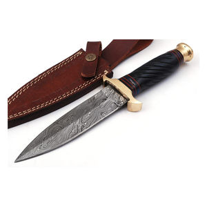 Cuchillo Bowie de Acero de Damasco con Funda, Cuchillo de Caza Hecho a Mano, Cuchillos Bowie de Hoja Fija para Acampar al Aire Libre - Product Image 1