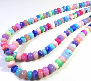Nouvelles perles d'opale multicolores magnifiques, 8-9 mm, forme rondelle, lisses, 16 pouces, pour collier. - Product Image 3