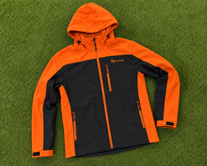 Veste softshell pour homme, imperméable, coupe-vent, orange et noir, pour la randonnée, avec capuche, logo personnalisé, veste de travail d'hiver - Product Image 6