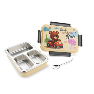 Premium 3 compartment insulated lunch <b>box</b> with stainless steel trays airtight food <b>container</b> for school use - Product Image 1