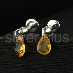 ต่างหูเพชรพลอยไพลินสีเหลืองธรรมชาติ ทองคำขาว 18K ดีไซน์มินิมอล สำหรับงานแต่งงาน ขายส่ง รับผลิตแบบ OEM ODM - Product Image 3