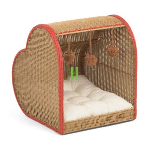 High Quality Customized OEM Indoor Cat Bed Handmade Rattan Cotton Pet Cage Animal Pattern <b>Snap</b> Button Belt Direct Wholesale HNH - Product Image 1